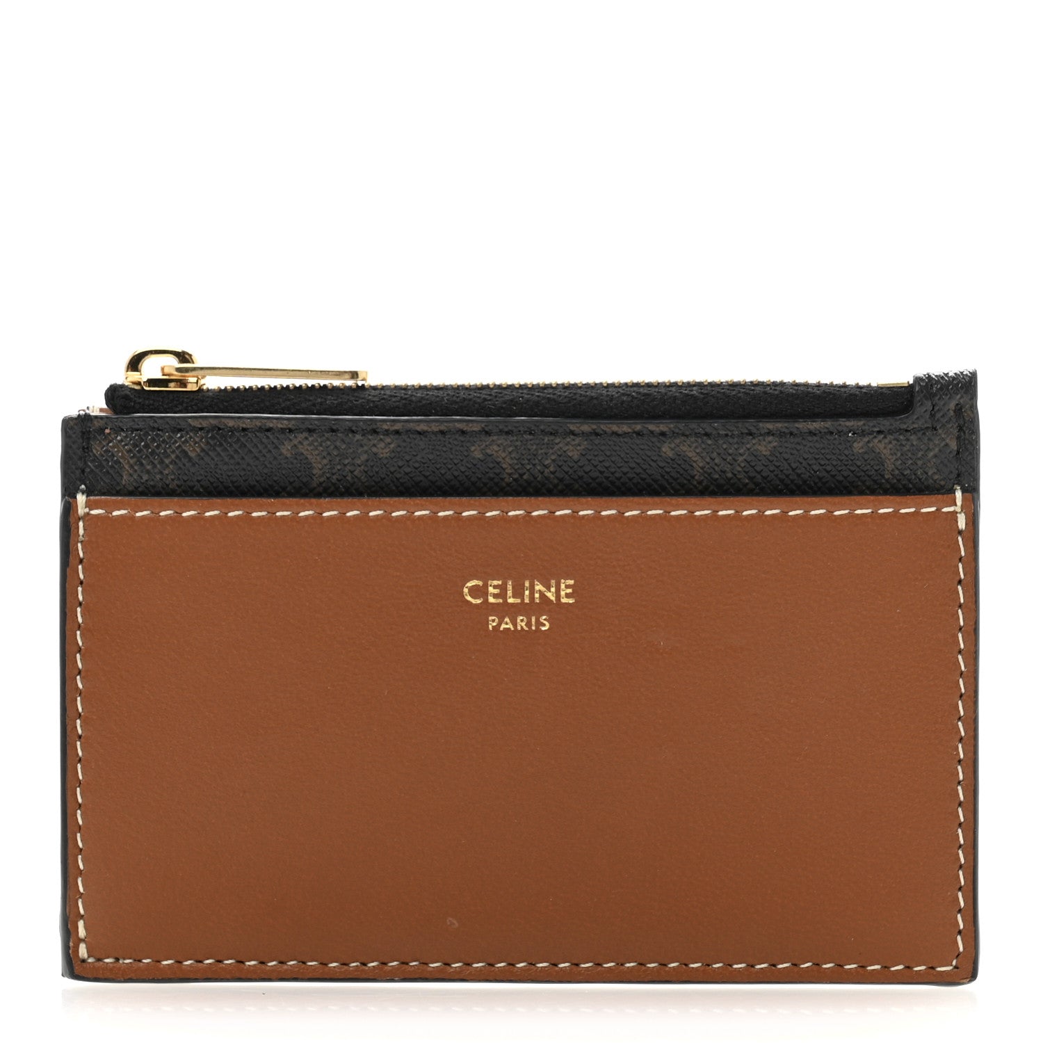 Celine Triomphe Canvas Zipped Card Holder Tan 1 of 10