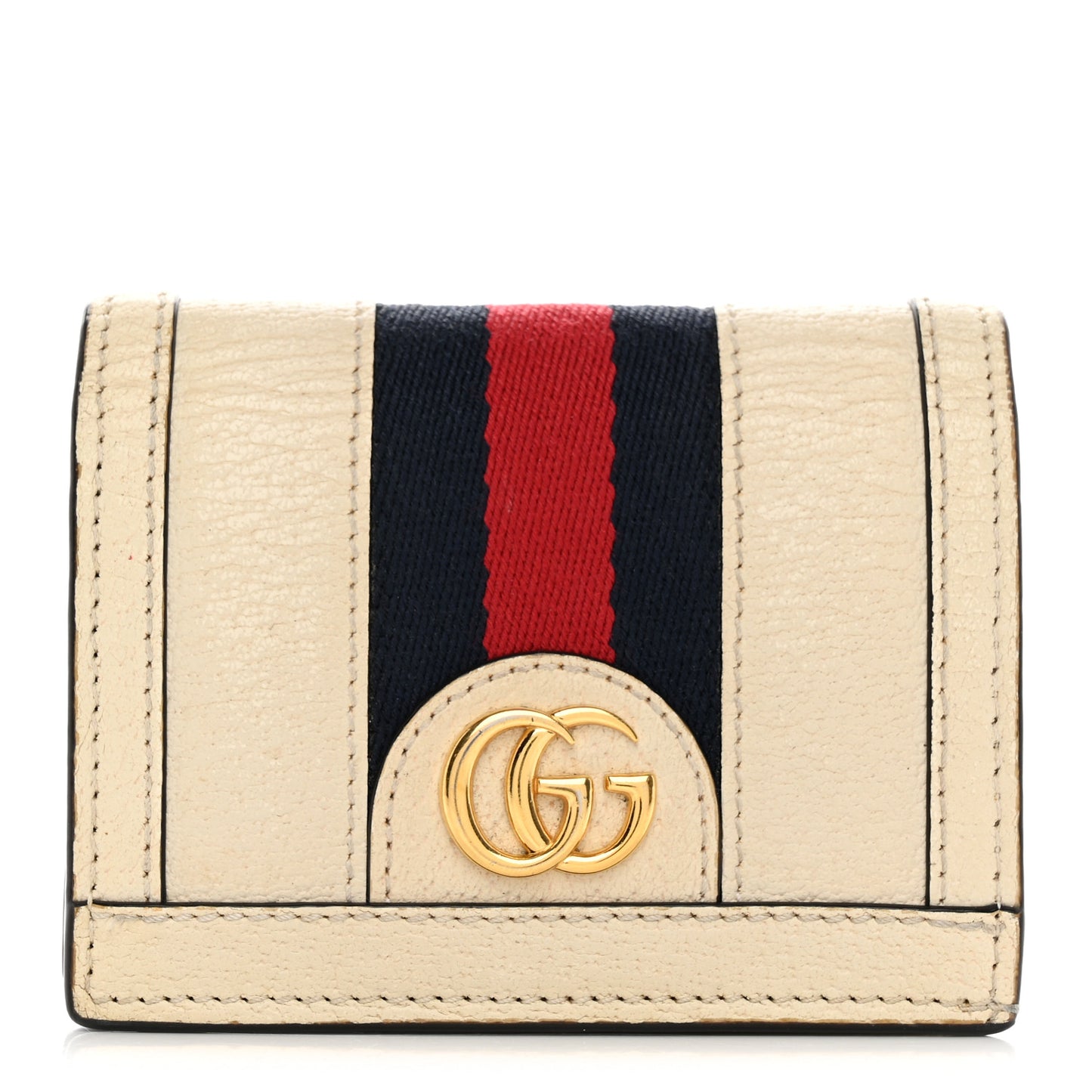 Textured Calfskin Web Ophidia Card Case Mystic White