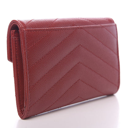 Saint Laurent Grain De Poudre Matelasse Chevron Small Monogram Envelope Wallet New Red 3 of 7
