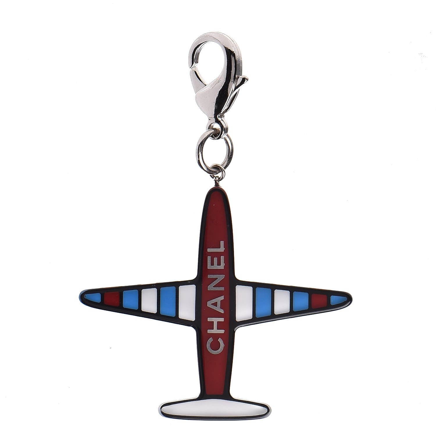 Chanel Resin Striped CC Airplane Keychain Blue Red 1 of 3
