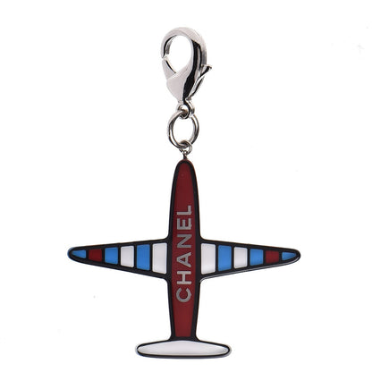 Chanel Resin Striped CC Airplane Keychain Blue Red 1 of 3