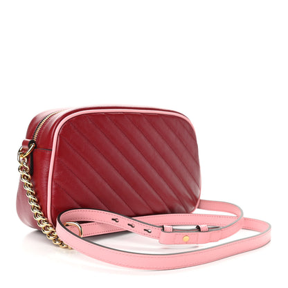 Gucci Azalea Calfskin Enamel Matelasse Diagonal Small Torchon GG Marmont Chain Shoulder Bag New Cherry Red Wild Rose 3 of 10