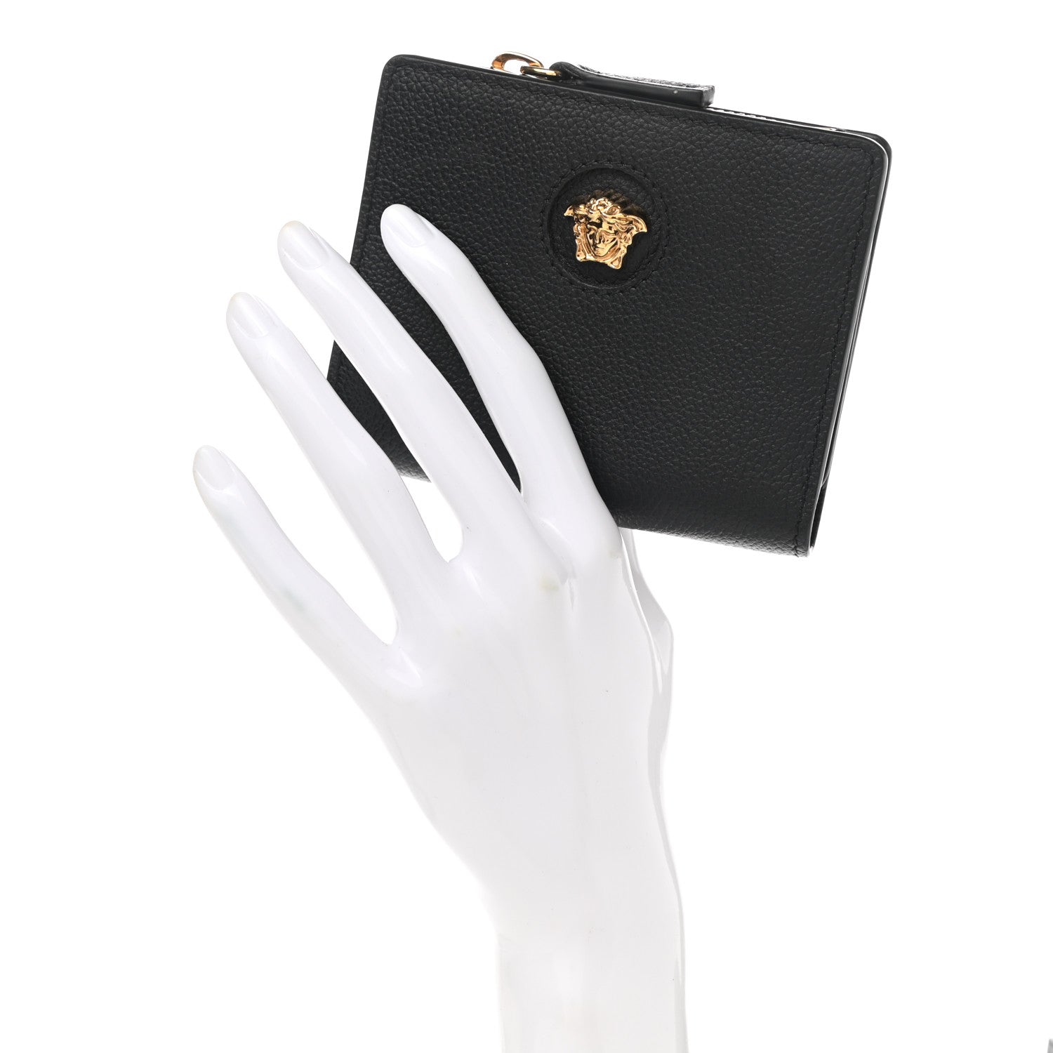 Versace Grained Calfskin Medusa Zip Card Holder Wallet Black 2 of 7