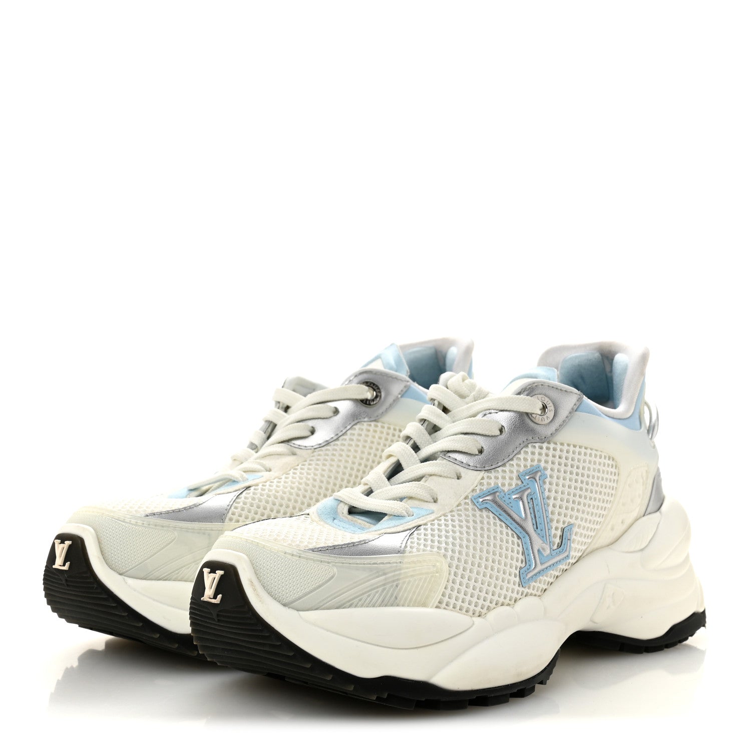 Louis Vuitton Patent Calfskin Technical Mesh Monogram Run 55 Sneakers 37 Bleu Clair 4 of 13