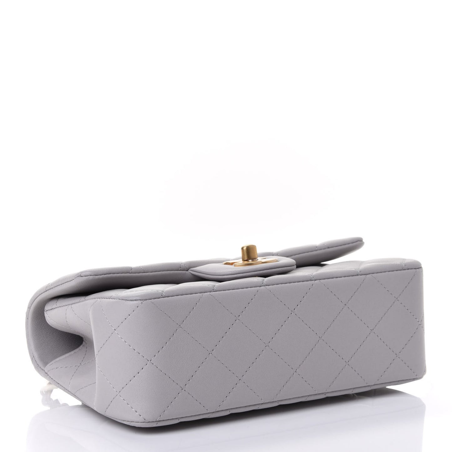 Lambskin Quilted Mini Top Handle Rectangular Flap Grey