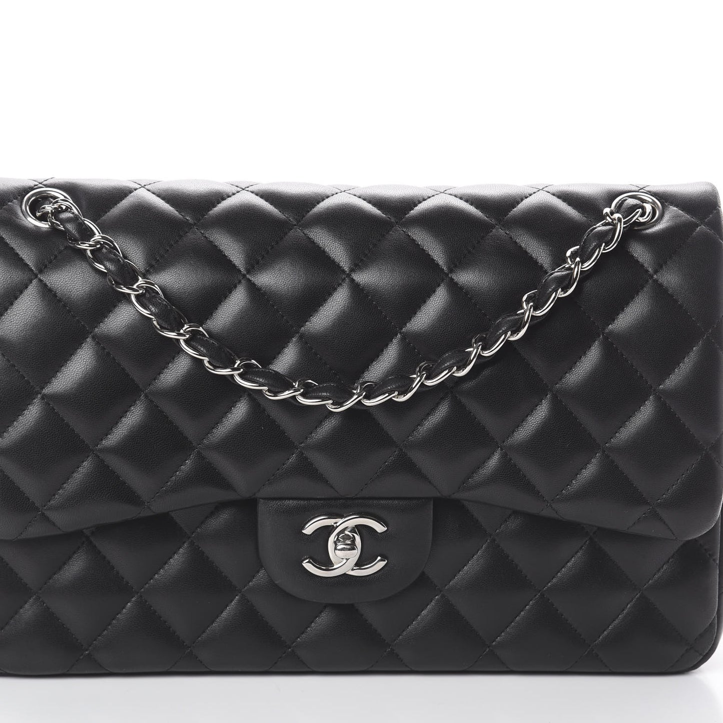 Lambskin Quilted Jumbo Double Flap Black