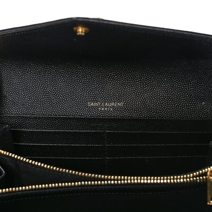 Saint Laurent Grain De Poudre Matelasse Chevron Monogram Flap Wallet Black 6 of 11