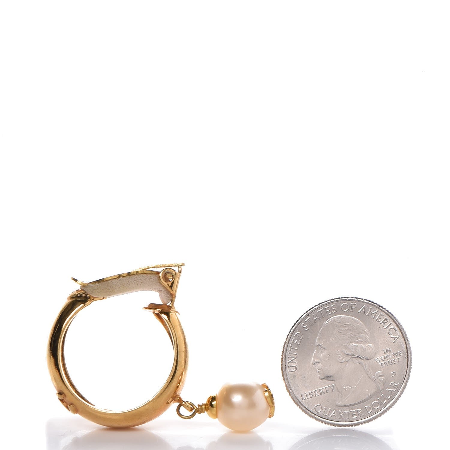 Chanel Pearl CC Drop Hoop Clip On Earrings Gold 2 of 4