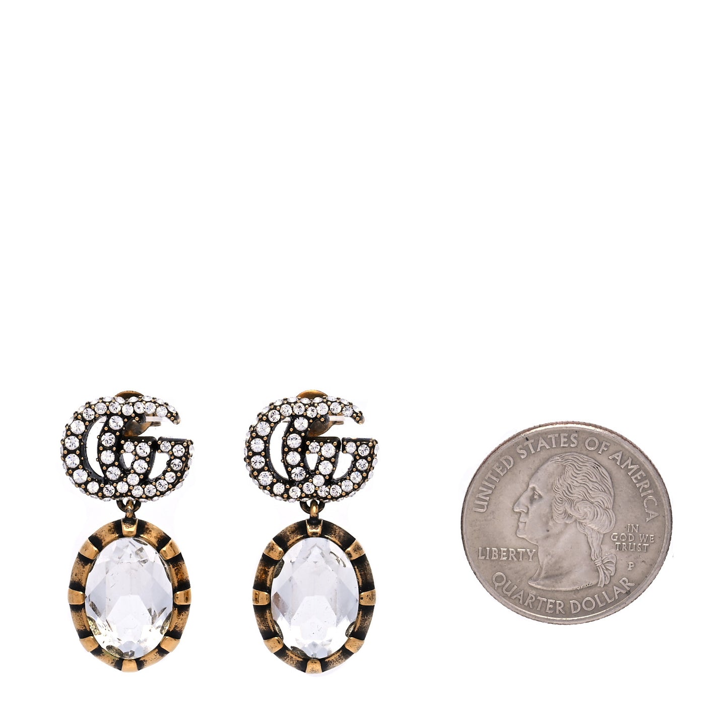 Crystal Double G Earrings Aged Gold