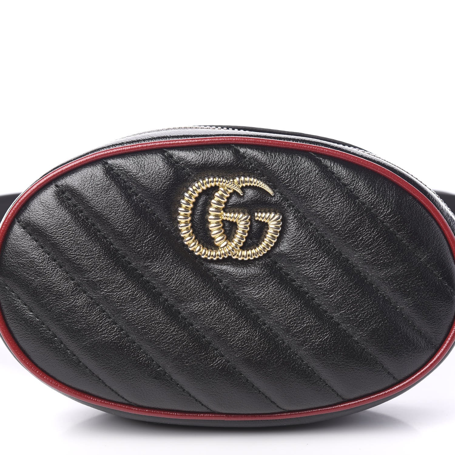 Gucci Azalea Calfskin Matelasse Diagonal Torchon GG Marmont Belt Bag 75 30 Black Romantic Cerise 10 of 10