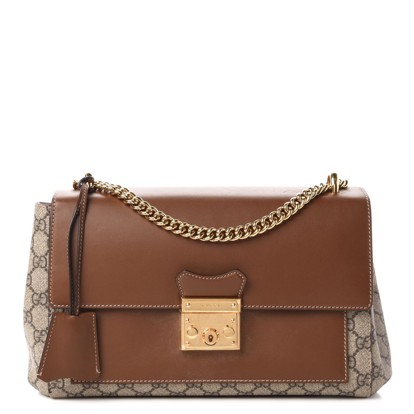 GG Supreme Monogram Calfskin Padlock Slip Pocket Shoulder Bag Beige Cuir