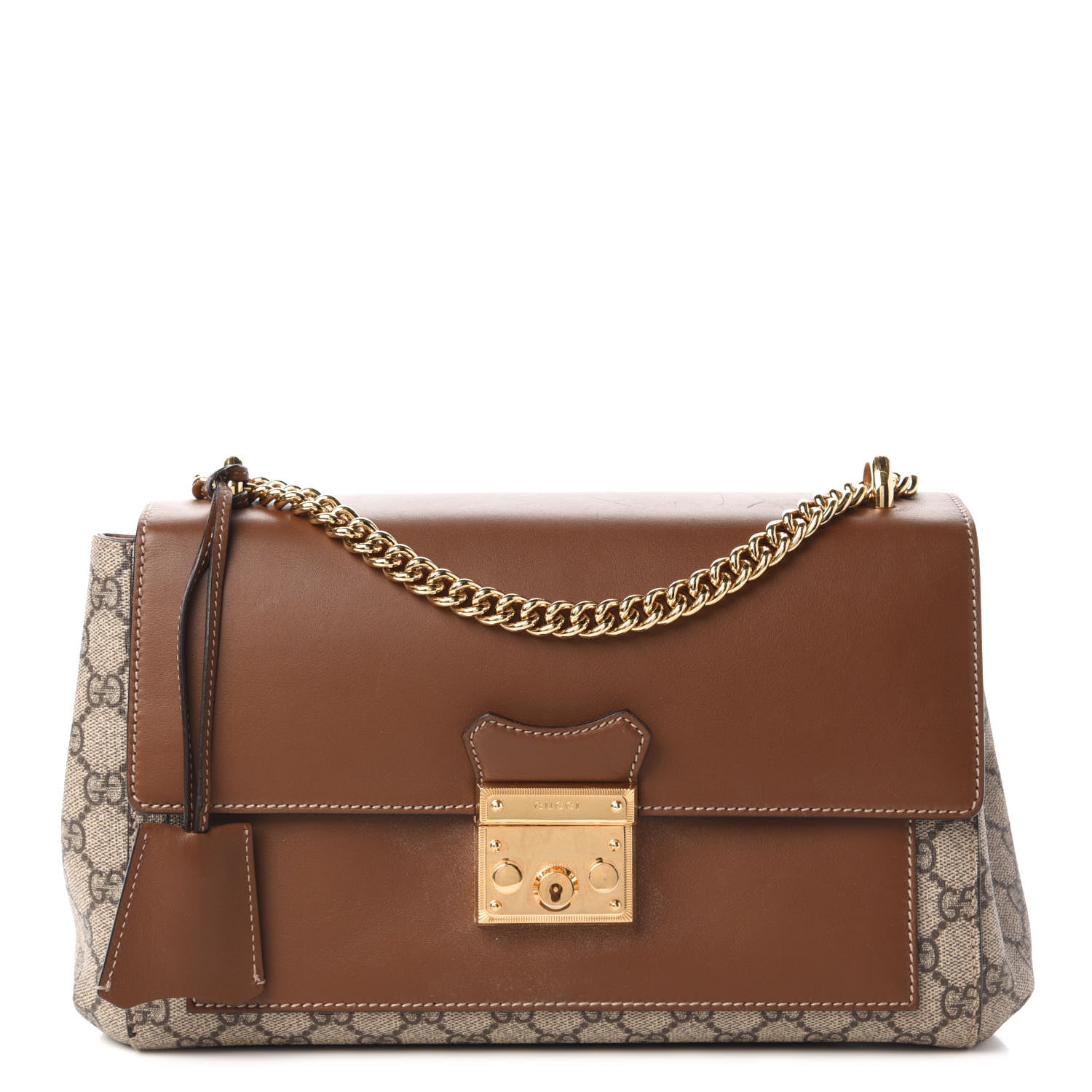 Gucci GG Supreme Monogram Calfskin Padlock Slip Pocket Shoulder Bag Beige Cuir 1 of 13