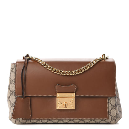 Gucci GG Supreme Monogram Calfskin Padlock Slip Pocket Shoulder Bag Beige Cuir 1 of 13