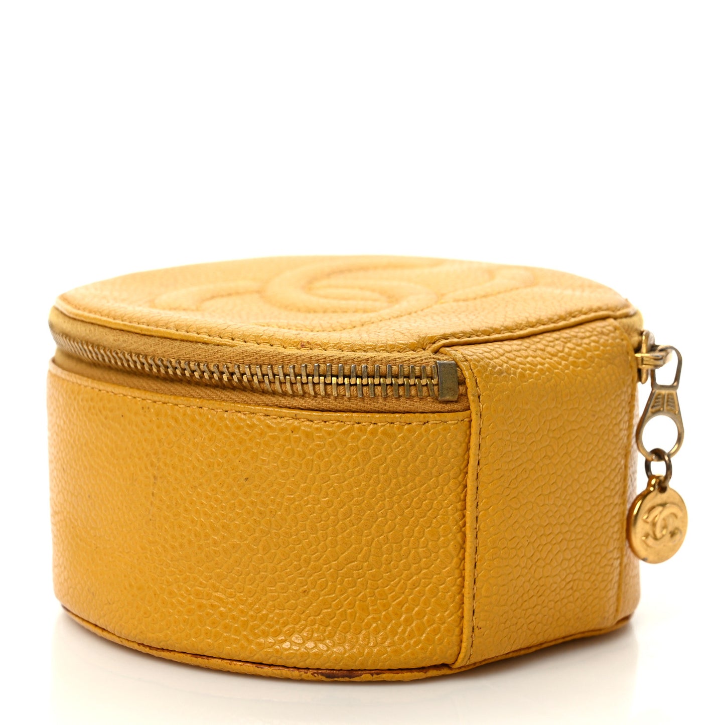 Caviar Round Jewelry Travel Case Yellow