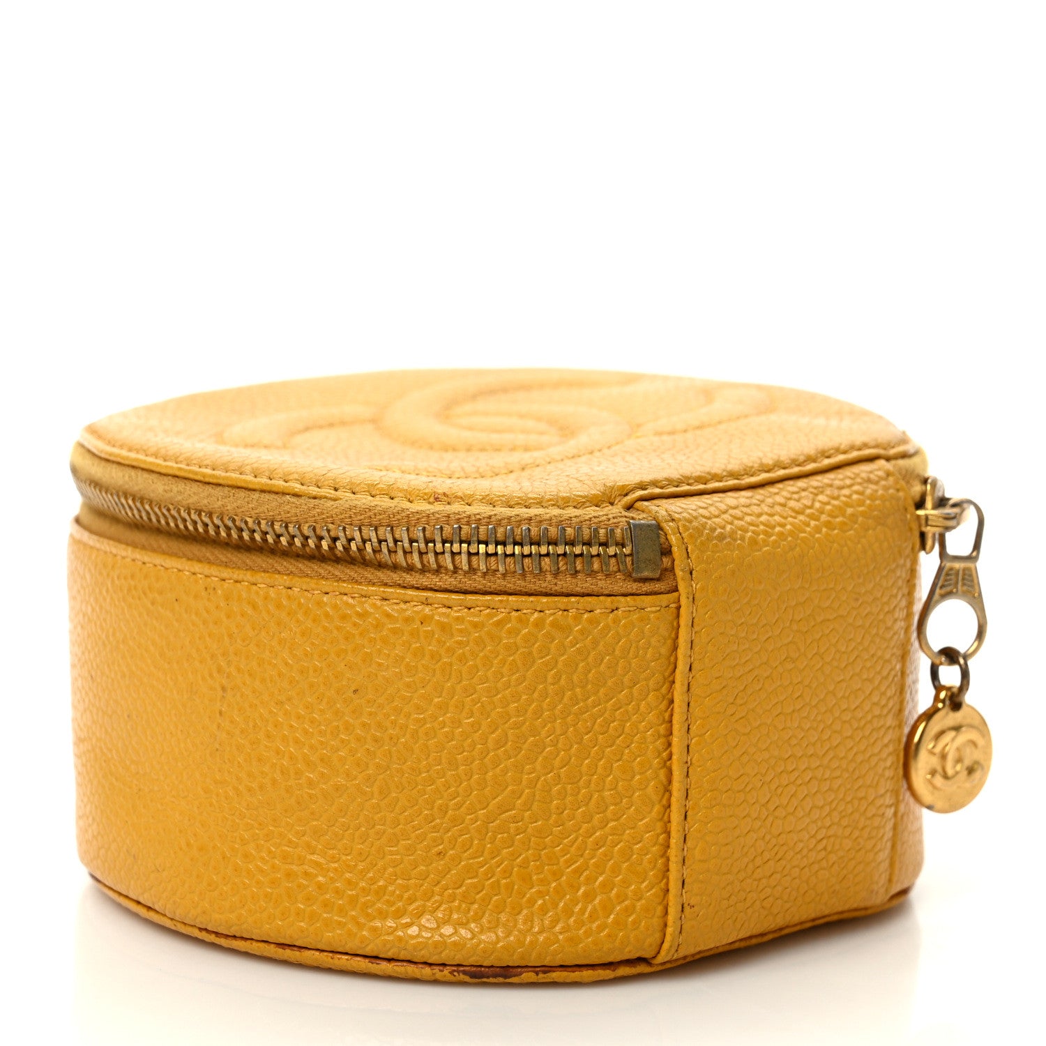 Chanel Caviar Round Jewelry Travel Case Yellow 4 of 6