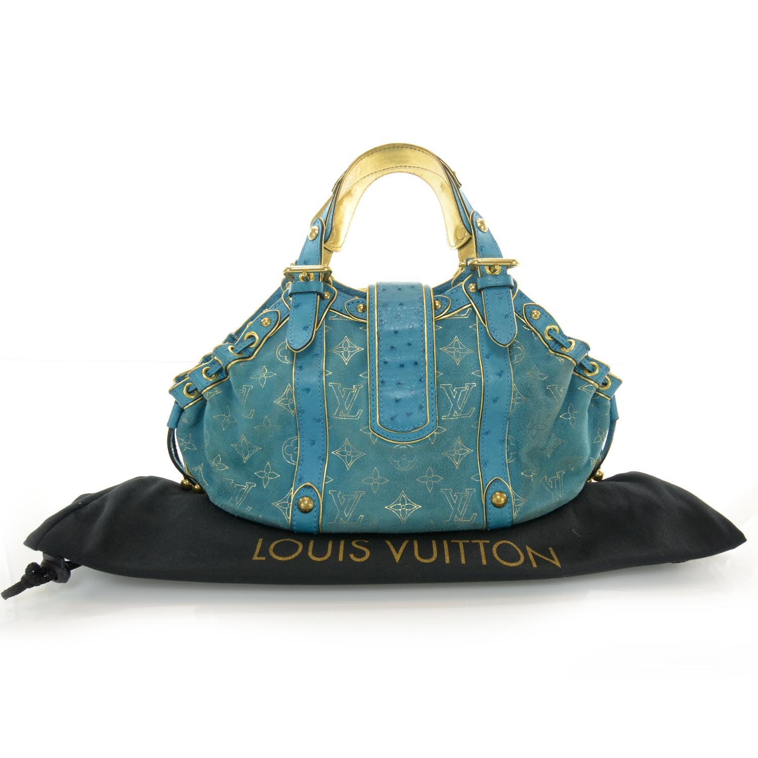 Louis Vuitton Monogram Suede Ostrich Theda GM Turquoise 3 of 7