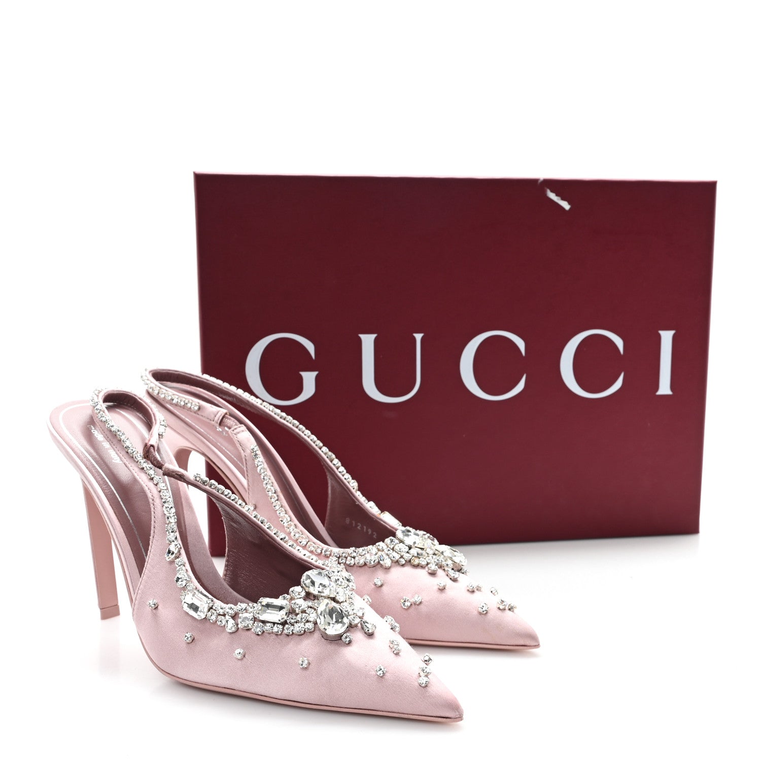 Gucci Satin Crystal Talia 105 Slingback Pumps 37.5 Stone Pink 10 of 10