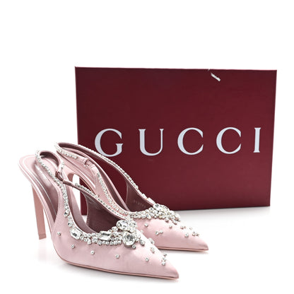 Gucci Satin Crystal Talia 105 Slingback Pumps 37.5 Stone Pink 10 of 10