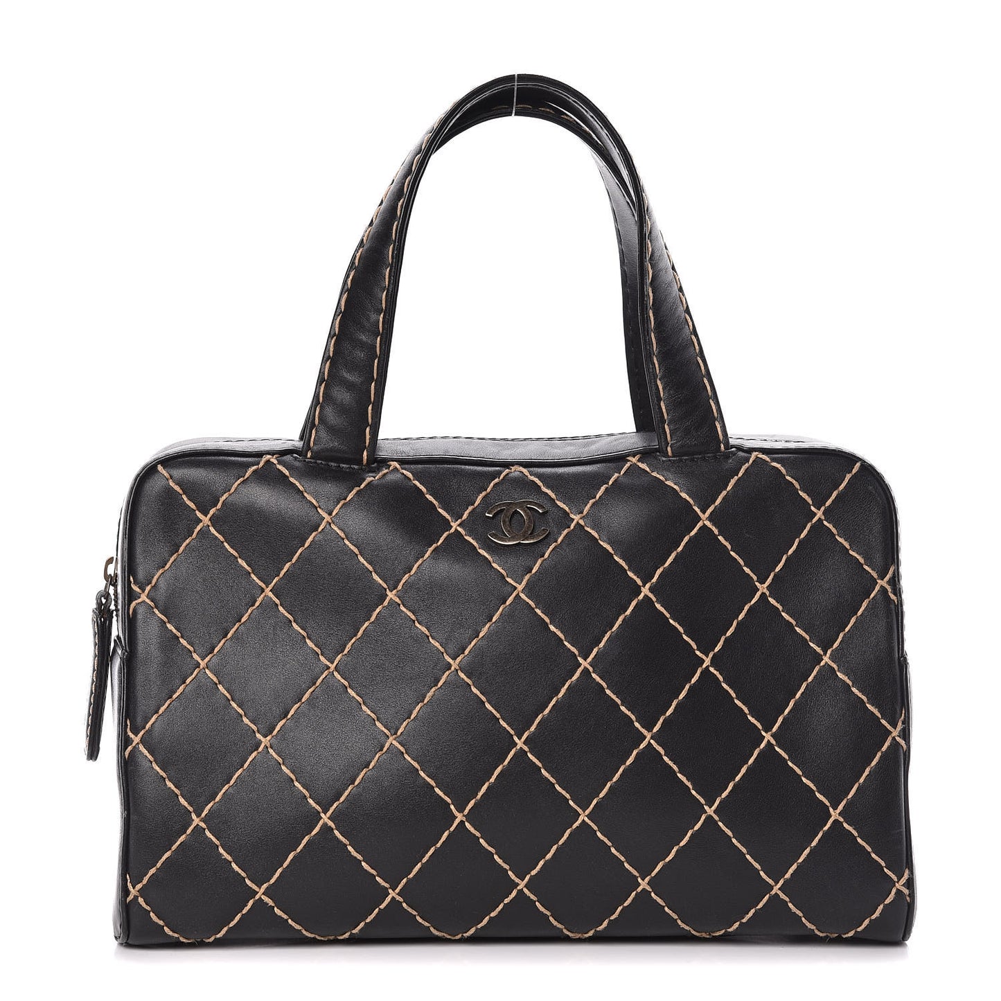 Calfskin Wild Stitch Top Handle Bag Black