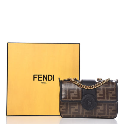 Fendi Glazed Fabric Vitello Century FF 1974 Stamp Patch Mini Double F Crossbody Bag Mogano Panna Black 9 of 9