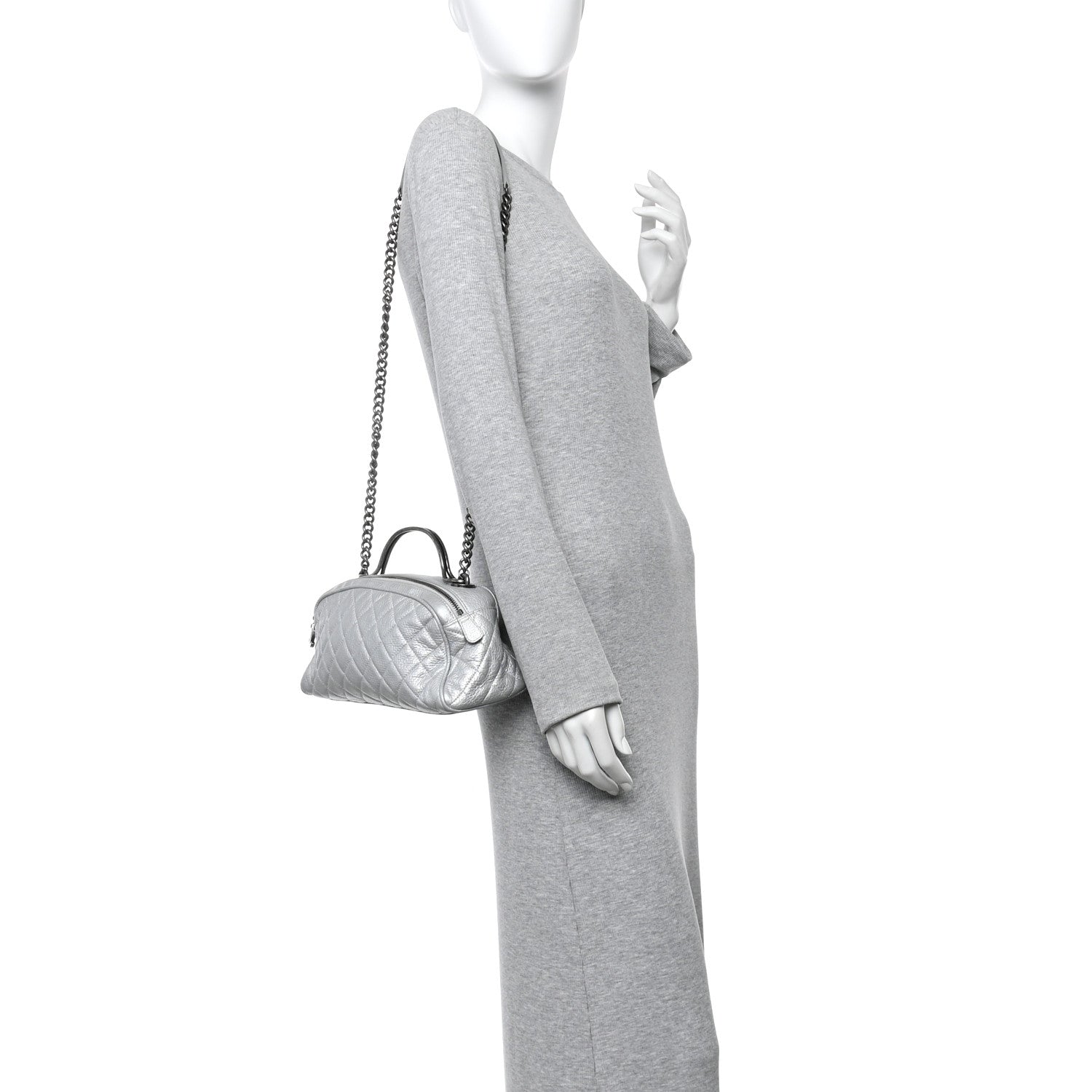 Chanel Metallic Calfskin Quilted Mini Bowling Bag Silver 2 of 10