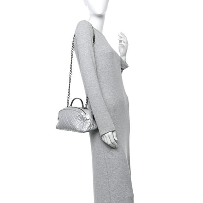 Chanel Metallic Calfskin Quilted Mini Bowling Bag Silver 2 of 10