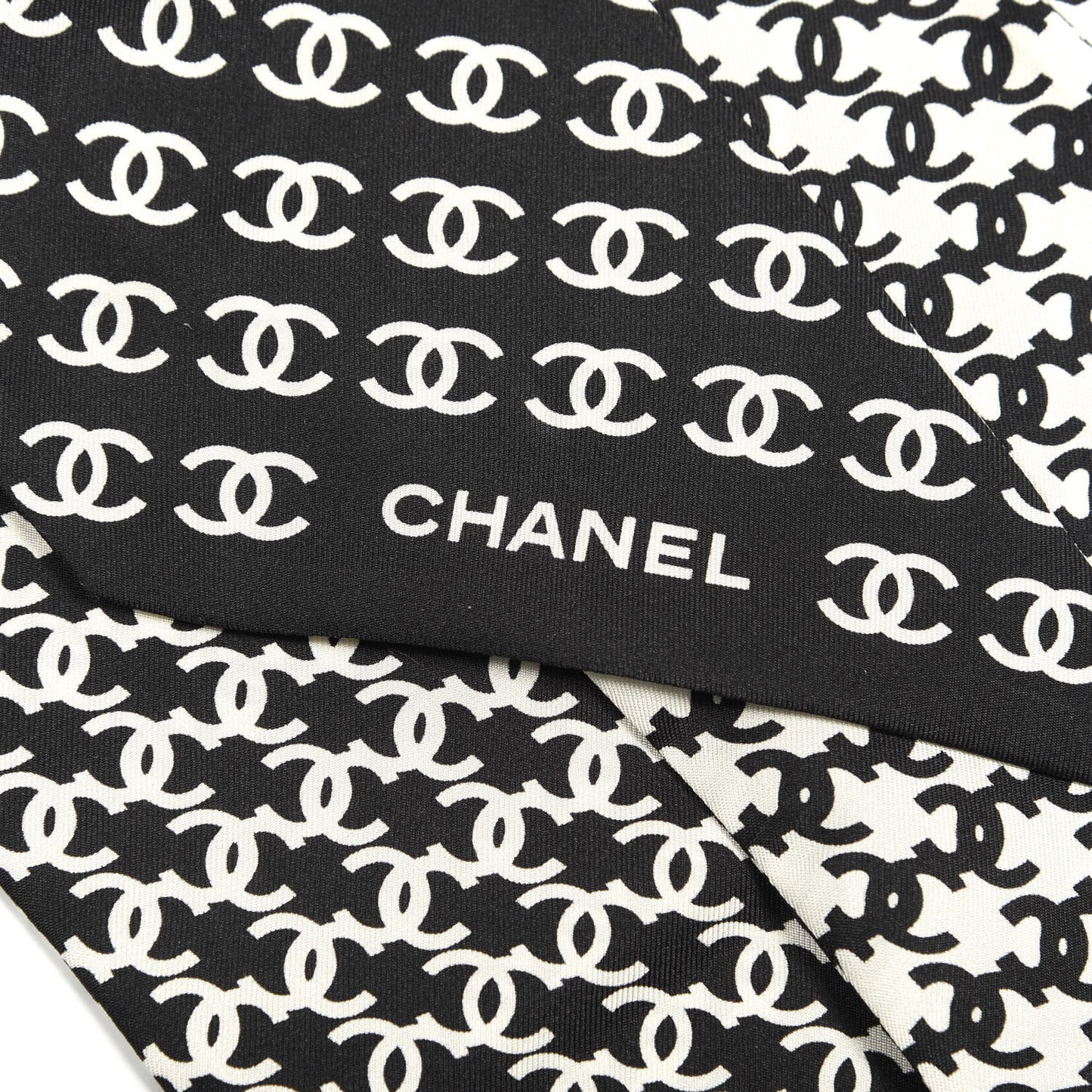 Silk Twill Houndstooth Slim Bandeau Scarf Black Ecru