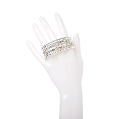 David Yurman Sterling Silver 18K Yellow Gold 22mm Buckle Crossover Cuff Bracelet 2 of 4
