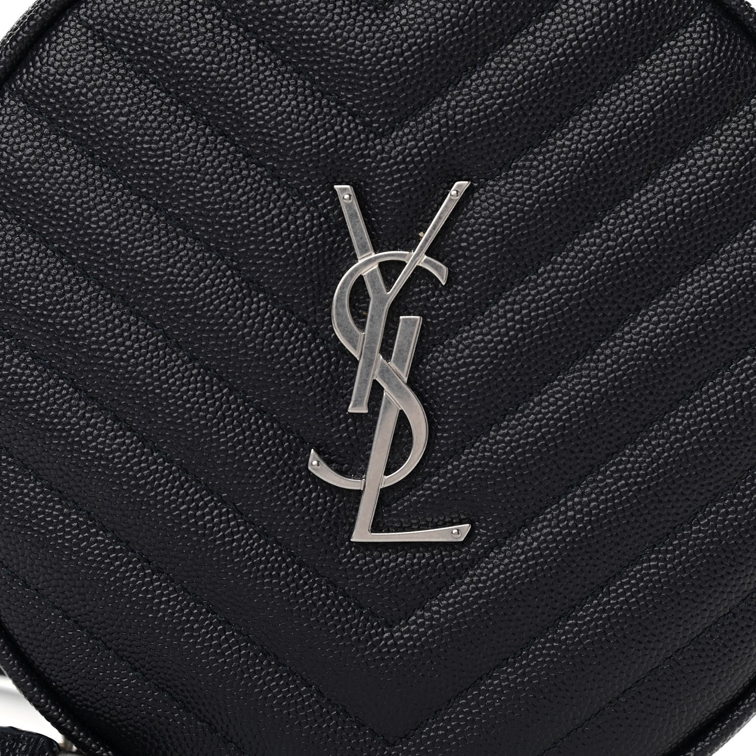 Saint Laurent Grain De Poudre Matelasse Chevron Quilted Round Vinyle Camera Bag Deep Marine 8 of 11
