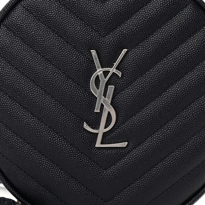 Saint Laurent Grain De Poudre Matelasse Chevron Quilted Round Vinyle Camera Bag Deep Marine 8 of 11