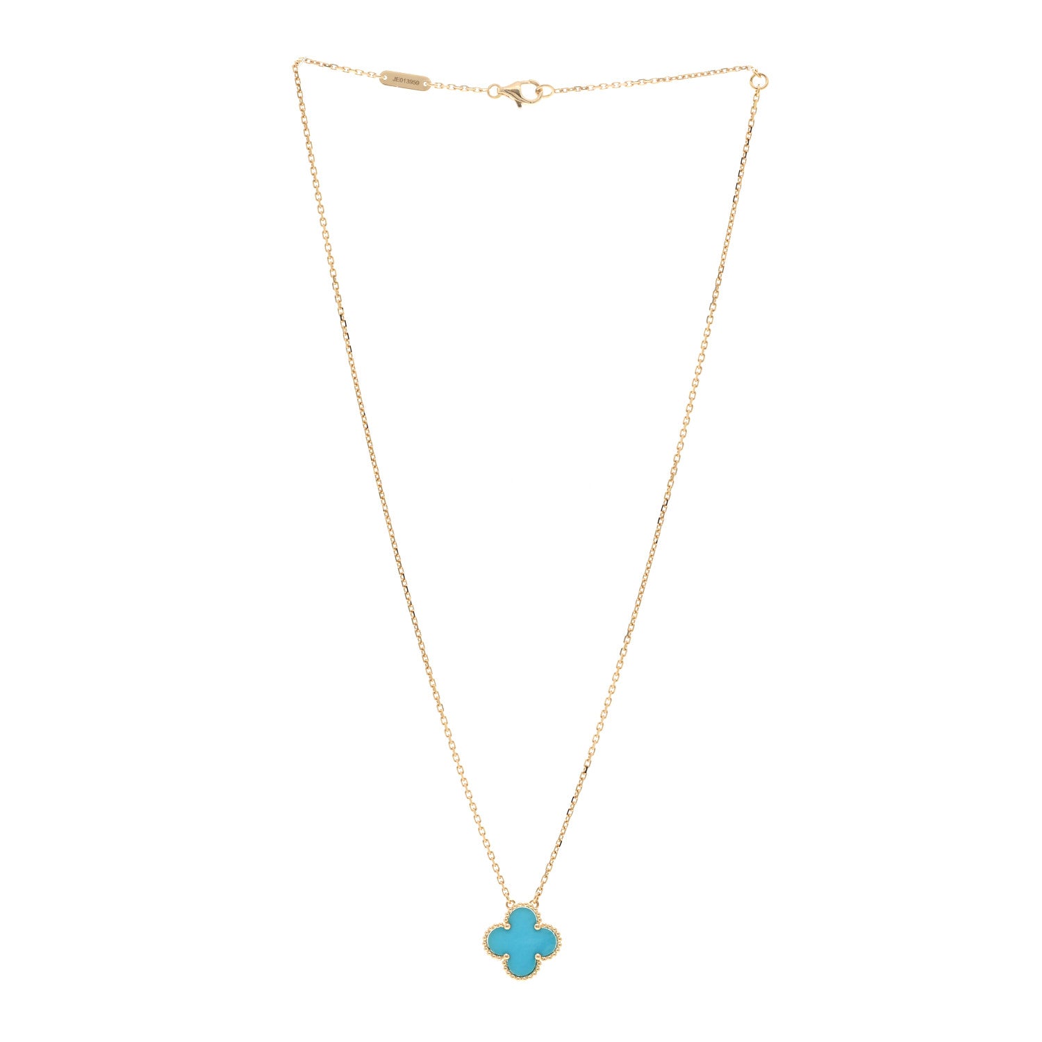 Van Cleef & Arpels 18K Yellow Gold Turquoise Vintage Alhambra Pendant Necklace 3 of 6