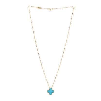 Van Cleef & Arpels 18K Yellow Gold Turquoise Vintage Alhambra Pendant Necklace 3 of 6