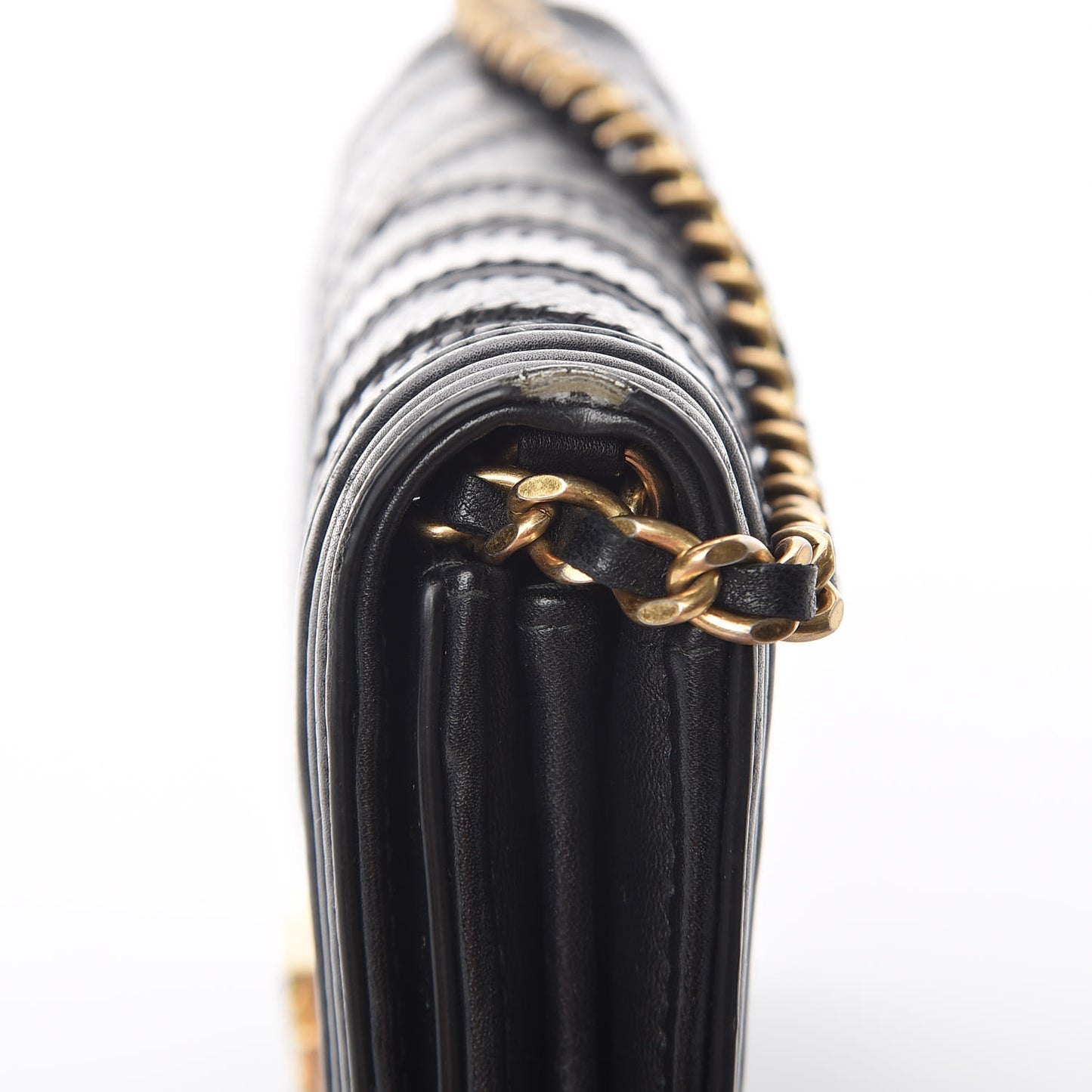 Calfskin Caviar Quilted Chevron Mixed Boy Wallet On Removable Chain Black