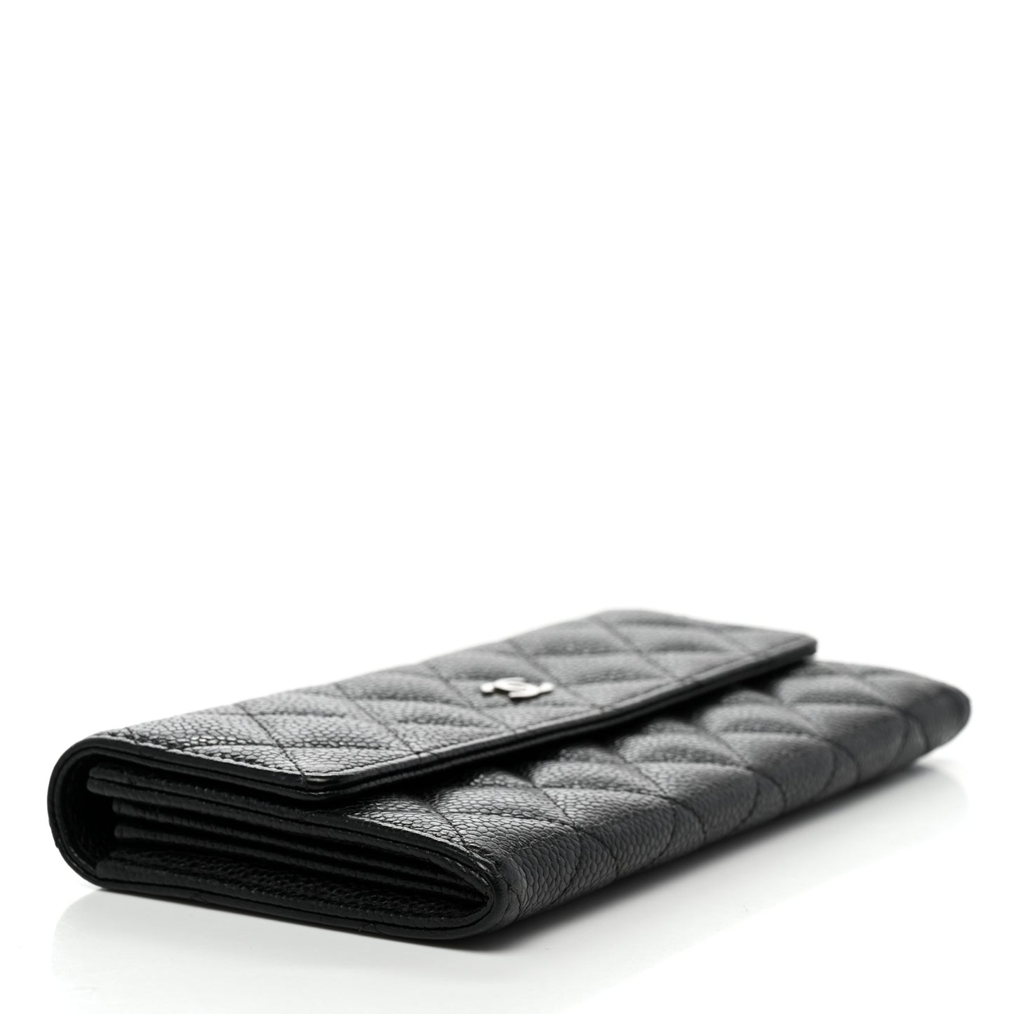 Caviar Quilted Large Gusset Flap Wallet Black