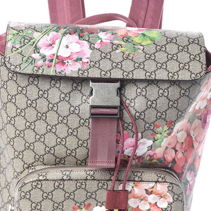 Gucci GG Supreme Monogram Blooms Medium Single Buckle Backpack Beige Multicolor Dry Rose 7 of 9
