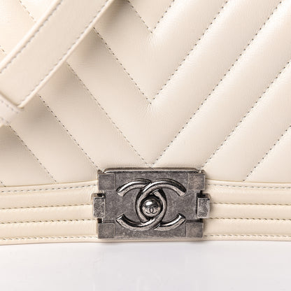 Chanel Calfskin Chevron Quilted Medium Boy Flap Ecru 8 of 10