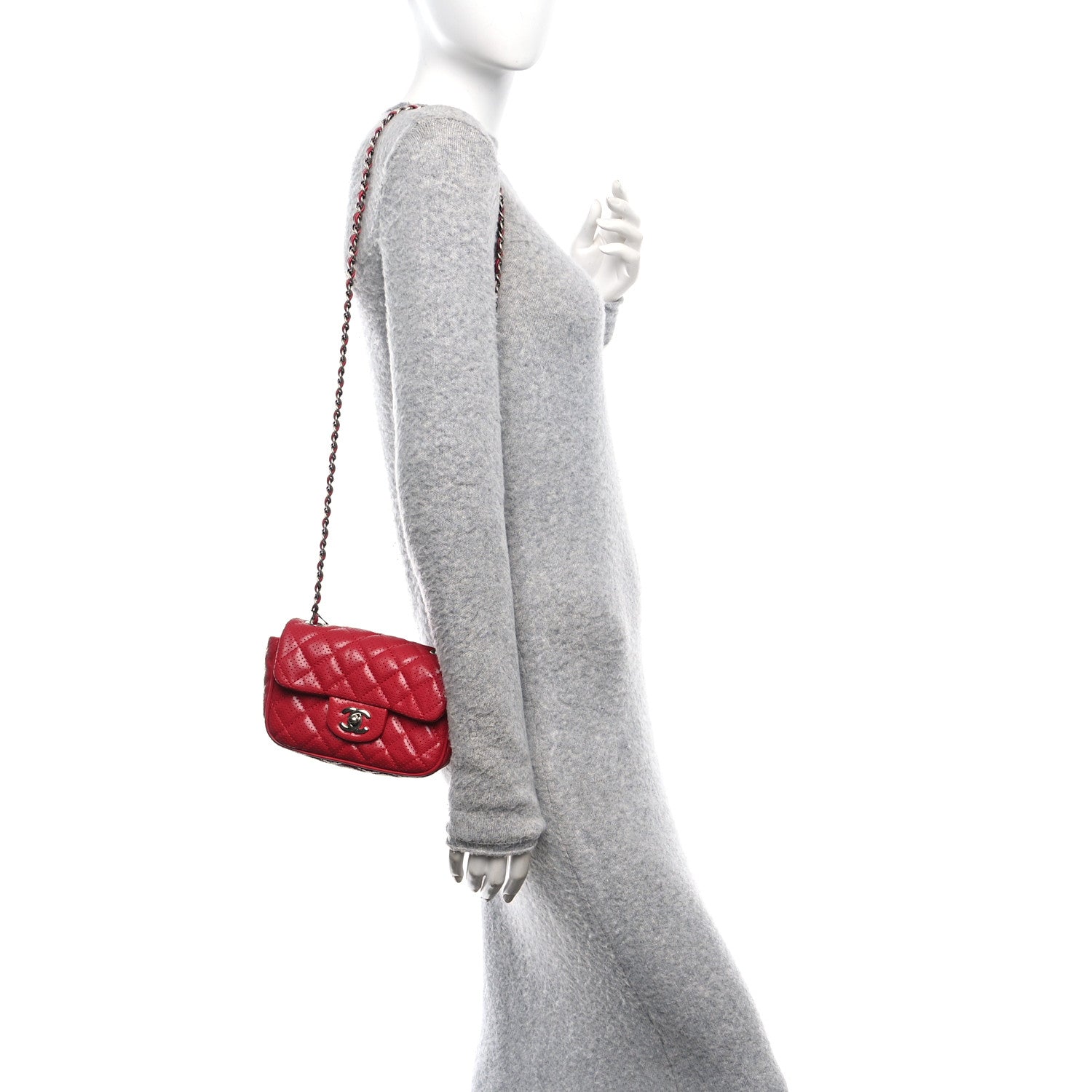 Chanel Lambskin Perforated Mini Rectangular Flap Dark Pink 1784844