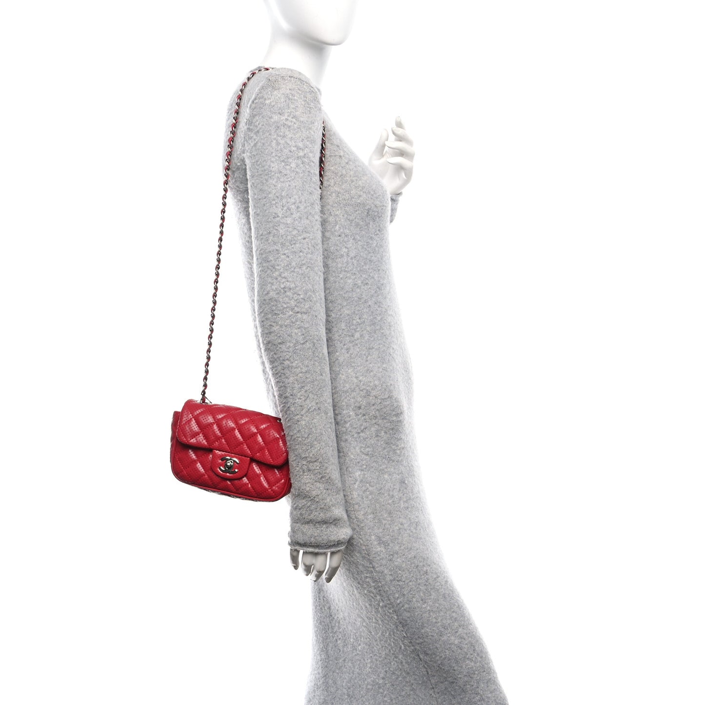 Lambskin Perforated Mini Rectangular Flap Dark Pink