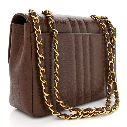 Chanel Caviar Vertical Quilt Jumbo Single Flap Brown 3 of 13