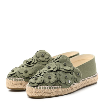 Chanel Suede Camellia CC Espadrilles 38 Khaki 3 of 9