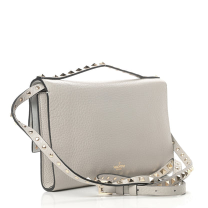 Valentino Garavani Grainy Calfskin Rockstud Double Flap Crossbody Bag Light Grey 3 of 11