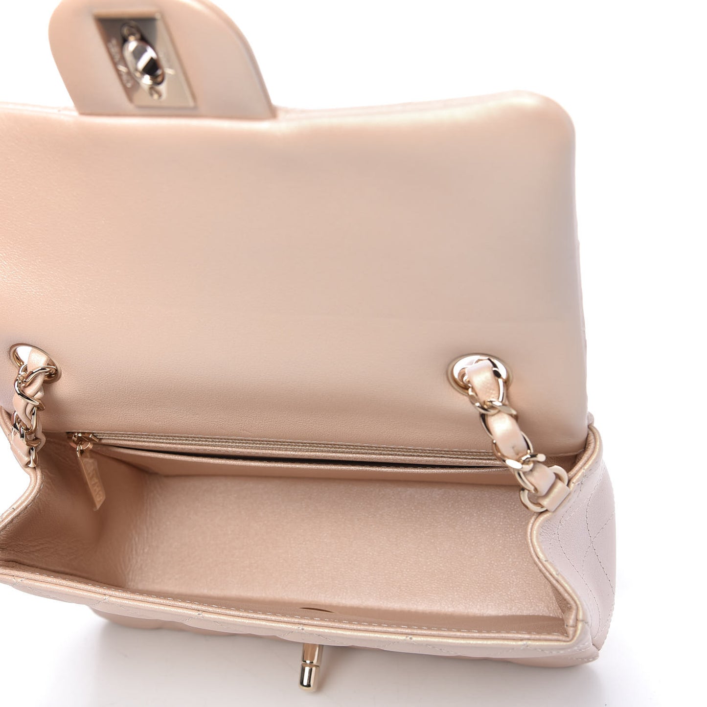 Iridescent Calfskin Quilted Mini Rectangular Flap Beige