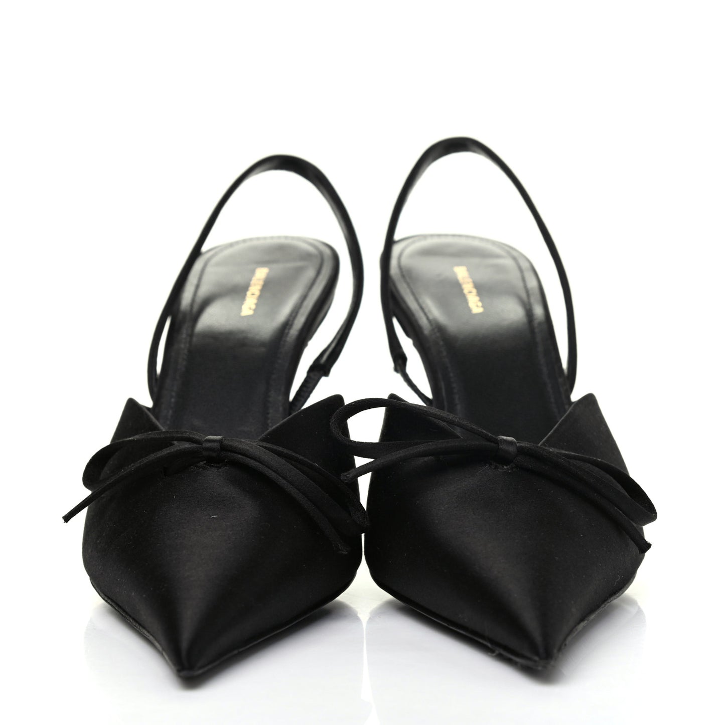 Satin Pointed Toe Knife Slingback Mules 37 Black