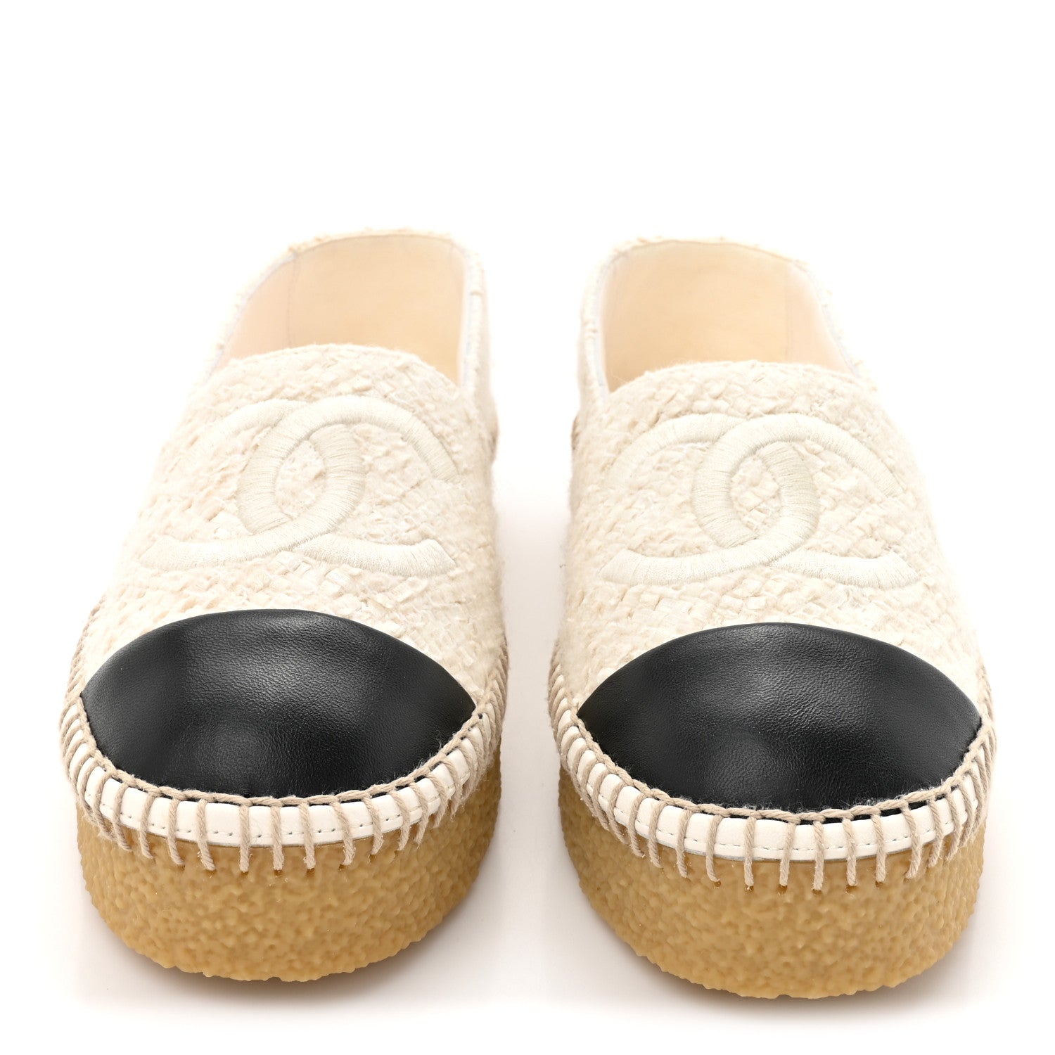 Chanel Cotton Wool Tweed Lambskin CC Platform Espadrilles 37 White Black 3 of 10
