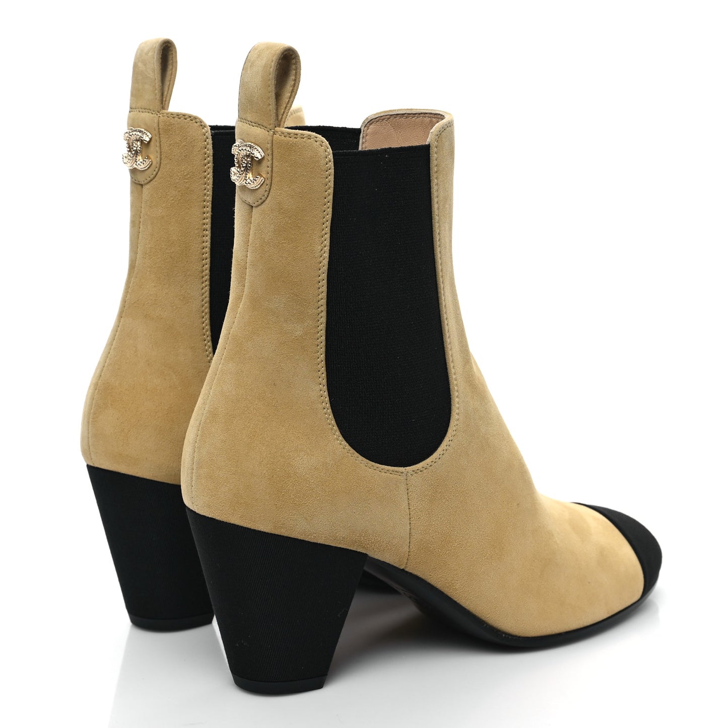 Suede Kidskin Crossgrain Cap Toe CC Short Ankle Boots 39 Beige Black