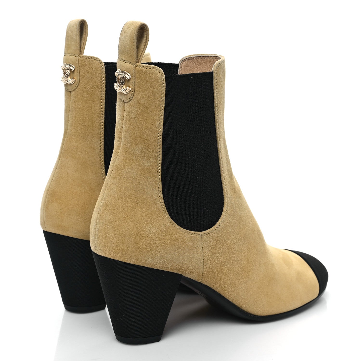 Chanel Suede Kidskin Crossgrain Cap Toe CC Short Ankle Boots 39 Beige Black 4 of 10