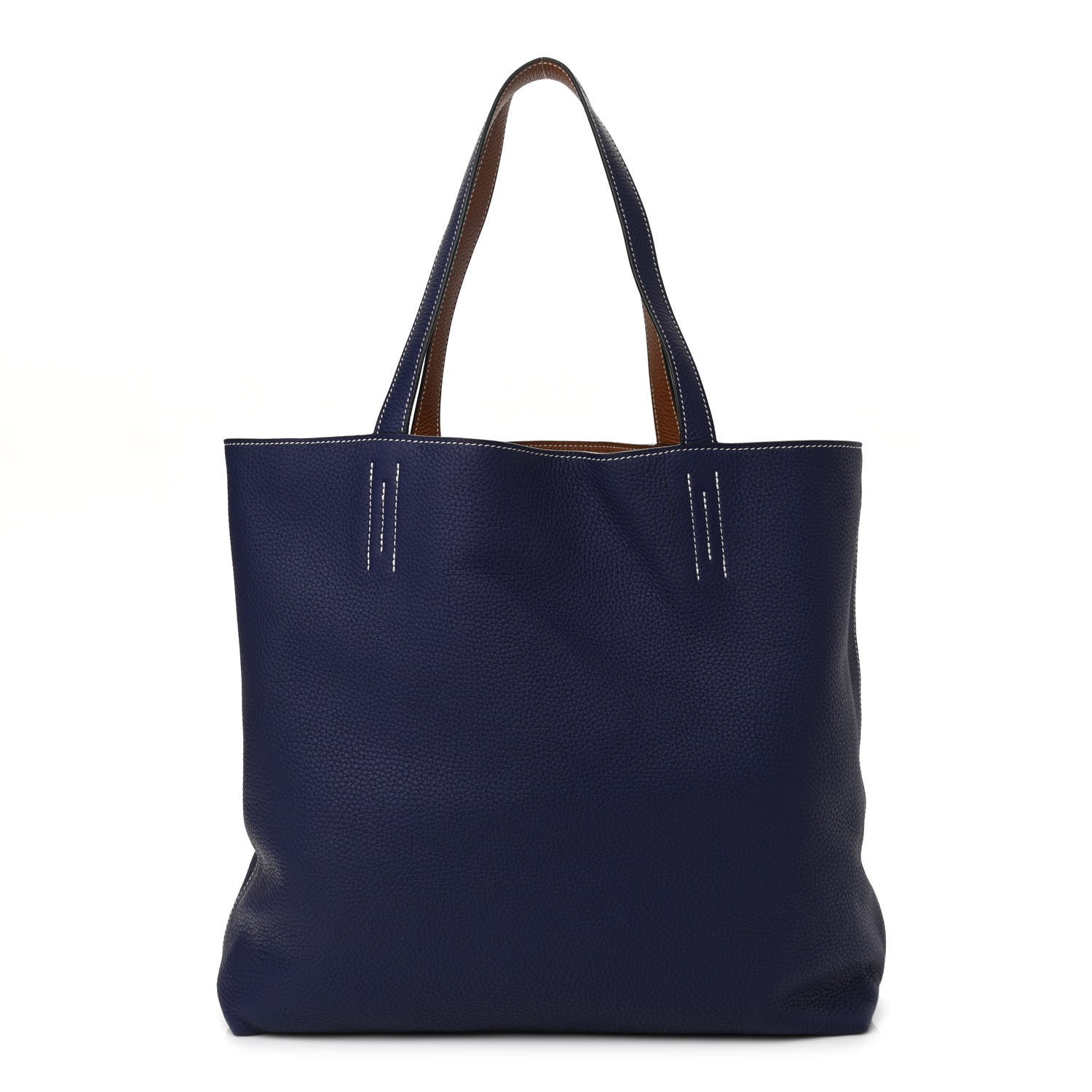 Hermes Taurillon Clemence Double Sens 45 Reversible Tote Gold Bleu Encre 2 of 16
