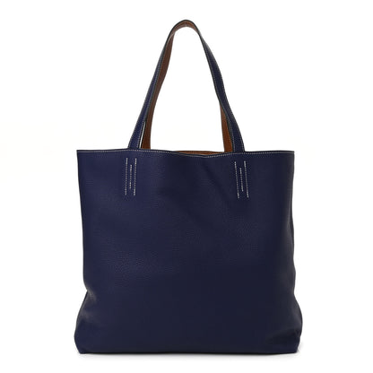 Hermes Taurillon Clemence Double Sens 45 Reversible Tote Gold Bleu Encre 2 of 16