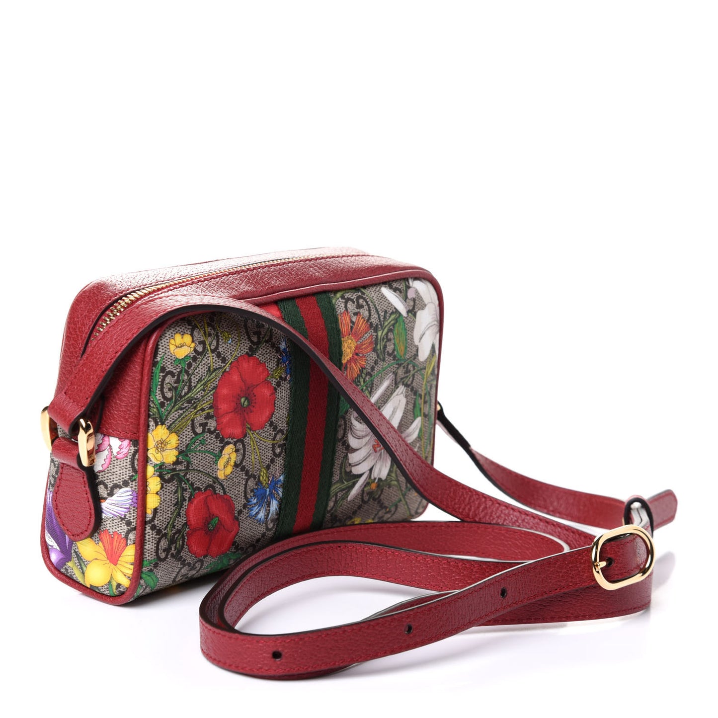GG Supreme Monogram Flora Web Mini Ophidia Shoulder Bag Red