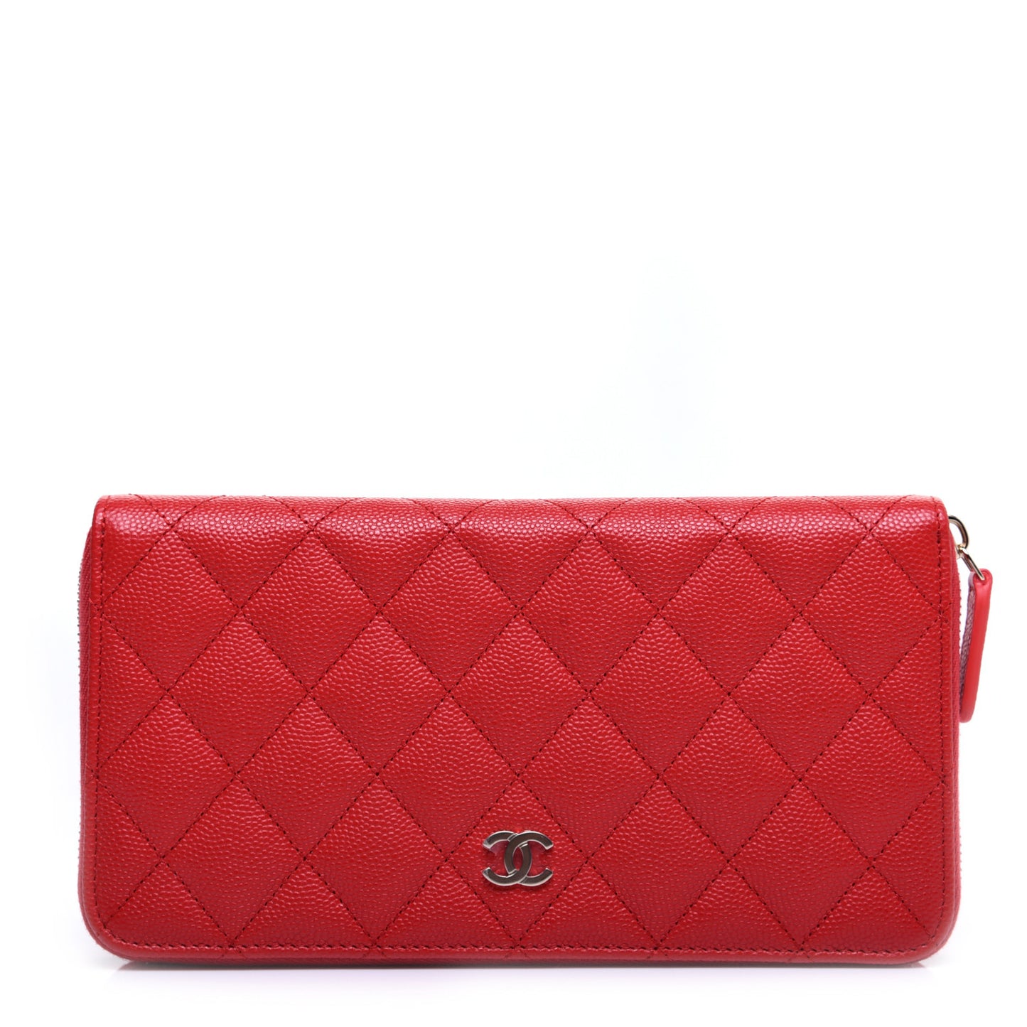 Caviar Quilted Long Zip Around Wallet Red
